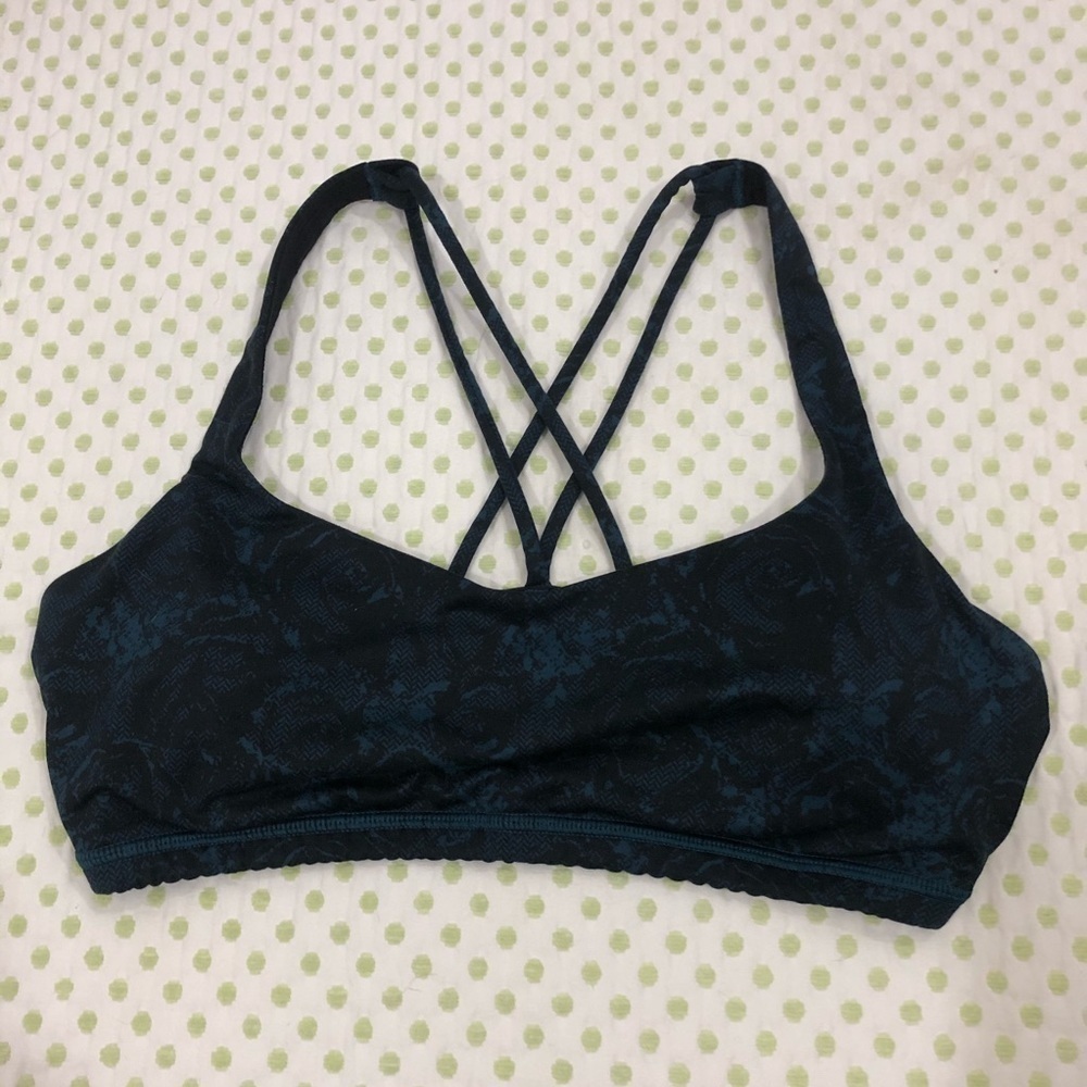 LULULEMON WORKOUT BRA BLACK/BLUE SZ 28 A/B